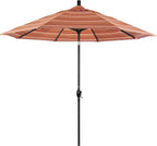 California Umbrella 9' Round Aluminum Market Umbrella, Crank Lift, Push Button Tilt, Black Pole, Sunbrella Dolce Mango