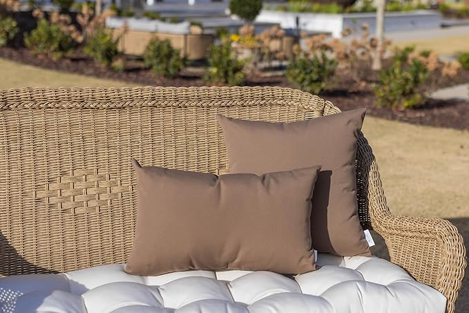 RSH DECOR: Sunbrella Square Throw Pillows Set of 4 | 17" x 17" | Water and Fade-Resistant Performance Fabric | Outdoor Pillow Covers with Down-Alternative Inserts | Canvas Taupe