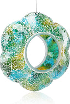 Yinns 9 Inch Large Mosaic Bird Feeders for Outside Hanging Fly Through Bird Feeder with Flower Shape Glass Birdfeeder for Garden Decor