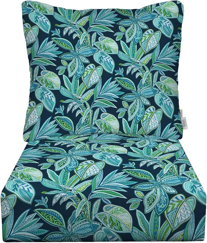 RSH DECOR: Deep Seating Cushion with Pillow Back | 23” x 26” Seat | All-Weather Spun Fabric | Water and Fade-Resistant | Outdoor Chair Cushion Set for Patio Furniture | Crestwood Marine Blue