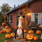 Halloween Porch Goose Outfit Set for 23'' Plastic Statue Lawn Porch Goose Clothes with Cloak Hat Costume for Indoor Outdoor Patio Yard Lawn Art Decor(Orange)