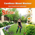 Electric Weed Wacker Eater Cordless Battery Powered, Weed Trimmer 21V Lightweight No-String with 2 Battery Operated & Wheels, 3 in 1 Stringless Grass Trimmer/Edger/Brush Cutter for Garden Yard Lawn