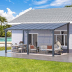 AECOJOY 16' x 8' Gazebo Outdoor Pergola for Patio, Hard Top Lean to 8x16 Gazebo Shelter Pergolas and Gazebos Clearance with Patio Roof, Large Wall-Mounted Heavy Duty Awnings for Patio, Decks, Backyard