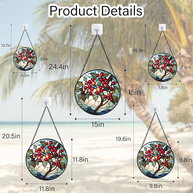 CRIS GIF Stained Glass Window Hanging - Red Fruit Tree Landscape Suncatcher for Doors Garden Patio Sun Catchers Decor Christmas Mother's Day Birthday Gifts for Women Men Mom Nana Friend 9.8 in