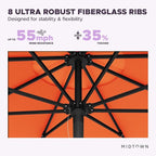 Midtown Umbrellas Push and Pop 9 Feet Outdoor Umbrella, Bright Orange Polyester Fabric - Fiberglass Ribs Deck Patio Umbrella, Backyard Umbrella, Garden Umbrella & Pool Umbrella - Black Pole