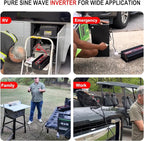 JIGUUN Pure sine Wave Inverter 3000W, 12V to 110V Power Inverter Converter with 4 AC sockets, USB Output and LED Display for RV Camping Emergency Household appliances (3000WPRO)