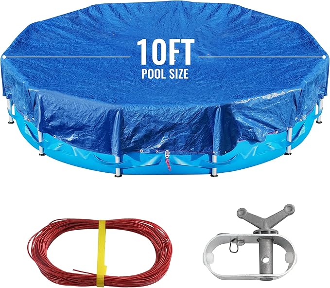 14Ft Pool Covers for(10Ft)Above Ground Pools, Winter Pool Cover,Heavy Duty Above Ground Pool Cover Includes Winch and Cable,UV Protection, Strength&Durability,Blue/Black(Cover Only)