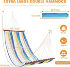 Lazy Daze Hammocks Cotton Fabric Spreader Bar Hammock, Outdoor Portable Hammock with Carrying Bag & Tree Straps for Bedroom, Patio, Backyard, Balcony, Max 450lbs Capacity, Blue & Yellow