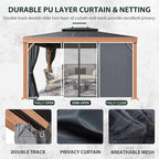 YOLENY 10'x13' Hardtop Gazebo, Galvanized Steel Double Roof with Wood Grain Aluminum Frame,Outdoor Gazebo with Curtains and Nettings for Patio, Backyard and Deck