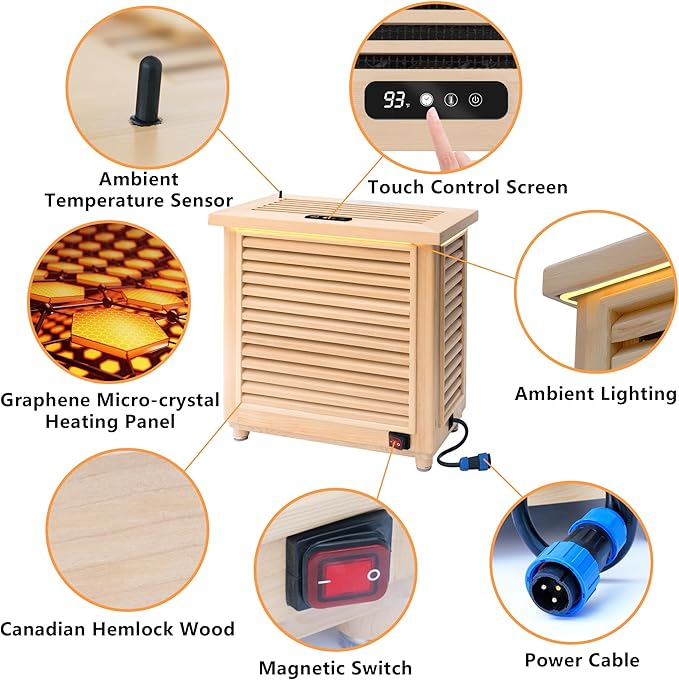 1 Person Dry Sauna for Home Max 165°F Traditional Sauna Experance, Indoor Hemlock Wooden Sauna, 110V-120V Electric Fast Heating, Easy Assembly, 7-Color Lamp, Bluetooth Size: 39.8 x 37.8 x 65.7inch