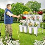 3 Layers Flower Display Stand with Buckets, 12 PCS Buckets Plant Stand with Wheels, Movable Metal Plant Stand for Terrace Garden, Living Room, Florist Shop