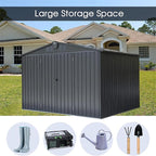 10x8ft Outdoor Storage Shed, Galvanized Steel Garden Shed with Sloping Roof, Lockable Double Doors and 32 Vents, Large Capacity Utility Tool Storage for Backyard Patio