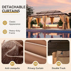 Aoxun 12'x20' Hardtop Gazebo, Aluminum Frame Permanent Pavilion with Netting and Curtains, Outdoor Polycarbonate Double Roof Canopy, Designed for Lawn, Garden, Patio (Brown)