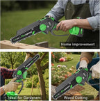 Mini Chainsaw Cordless, 8 Inch & 6 Inch Portable Electric Chain Saw with 2 Battery 8 Chains, Auto Oiler, Battery Powered Small Handheld Saw for Wood Cutting, Tree Trimming, Garden(Green)