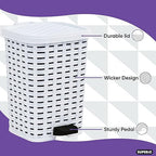 Superio Small Outdoor Trash Can with Lid for Dog Poop 3 Gallon/12 L Mini Plastic Garbage Can with Foot Pedal for Bathroom, Bedroom, Office, Patio, Wicker White