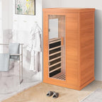 HUGROVE Far Infrared Wooden Sauna, Bluetooth Speakers & 5 Heating Panel, 900W Aucoumea Klaineana Dry Sauna for Home, Intelligent Control Panel and Tempered Glass Door