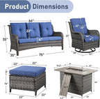 Wicker Outdoor Conversation Se with 50,000 BTU Gas Propane Fire Pit Tablet-6 Pieces Outdoor Wicker High Back Couch Patio Furniture for Deck Poolside Backyard