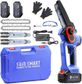 SainSmart Mini Chainsaw 6 Inch Cordless Portable Electric Chainsaw, Handheld Powered Super Saw with 2PCS 3000mAh Batteries, Goggles & Gloves, for Tree Trimming Branch Pruning Woodcutting