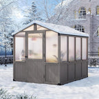Aoxun 6x8 FT Wood Green House for Outdoors, Polycarbonate Panel Wooden Walk-in Greenhouse Kit with Automatic Temperature Control Roof Vent and Lockable Door, for Outside Backyard Garden, Gray