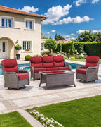 Luxury 22x24/22x25 6-Inch Smile Outdoor Sofa Cushions Set of 3 - Memory Foam Deep Seat Patio Furniture Cushion for Wicker Rocker Dining Chair Loveseat 3-Seater L-Shape Sectional Sofa - Red