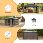 Domi 10' x 14' Hardtop Gazebo Permanent Metal Gazebo with Galvanized Steel Double Roof, Curtains and Netting for Outdoor Dining, Party, Patio, Backyard, Grey