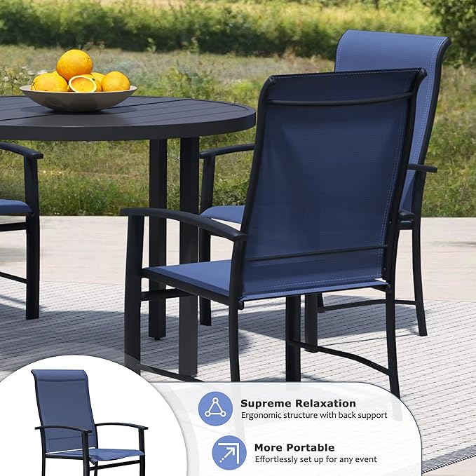 Outdoor Dining Chairs Set of 8, Stackable Patio Chairs with Metal Frame & Textilene Fabric, Perfect for Patio Garden Deck, Blue