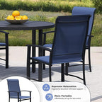 Outdoor Dining Chairs Set of 8, Stackable Patio Chairs with Metal Frame & Textilene Fabric, Perfect for Patio Garden Deck, Blue