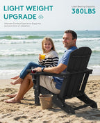 SERWALL Folding Adirondack Chair, Dual Cup Holders & All-Weather HDPE, Wood-Like Patio Chair for Backyard, Camping，Pool & Fire Pit- Black