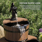 Aoxun 2-Tier Outdoor Water Fountain, Wood Barrel Cascading with Electric Decorative Hand Pump, Rustic Waterfall Fountain for Garden, Backyard, Patio, Porch, Yard
