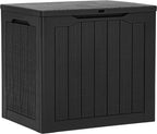 YITAHOME 30 Gallon Resin Deck Box, Weather Resistant Outdoor Rattan Storage Box, Lockable Indoor Outdoor Storage for Supplies and Essentials, Black