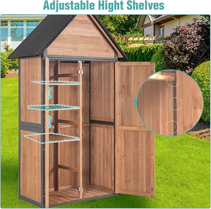 Sheds Outdoor Storage,Garden Shed with Metal Frame Structure and Adjustable Shelves,Large Capacity Storage Tool Cabinet Box for Backyard Garden Patio Lawn (Brown)