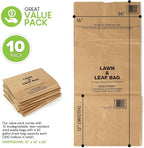 30 Gallon Kraft Lawn and Leaf Bags (10 Pack) Eco-Friendly Heavy Duty Large Paper Trash Bags, Made in the USA Tear Resistant Yard Waste Bags for Grass Clippings, Wet and Dry Leaves, Weeds, Twigs