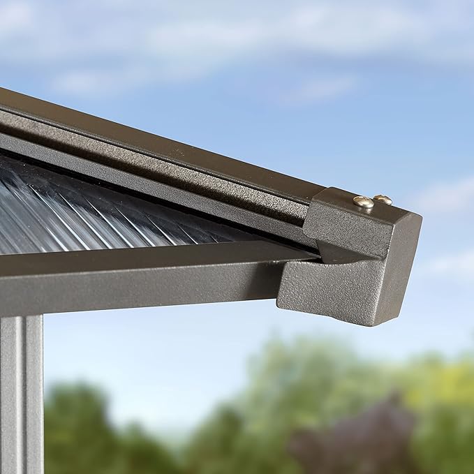 TOOLPORT Hardtop Gazebo 13x13 ft with Aluminum Frame and Approx. 8 mm Polycarbonate Roof - Side Panels in Champagne