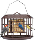 Kingsyard Squirrel Proof Suet Feeder, Cage Bird Feeders for Outdoors Hanging, All Metal, Double Suet Cake Capacity, Tray & Weatherproof, Brown