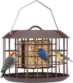 Kingsyard Squirrel Proof Suet Feeder, Cage Bird Feeders for Outdoors Hanging, All Metal, Double Suet Cake Capacity, Tray & Weatherproof, Brown