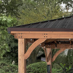 Backyard Discovery Barrington 16' x 12' Cedar Wood Outdoor Gazebo Pavilion with Hardtop Galvanized Steel Hip Roof, Snow Support, Wind Resistance, PowerPort, Shade for Garden, Patio, Deck, Entertaining