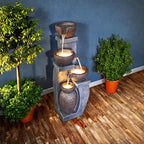 Supmix Outdoor Garden Water Fountain for Garden Patio Backyard Deck Porch and Home Art Decor 4 Tiers Modern Cascading Outdoor Fountains with Lights 37.4”H