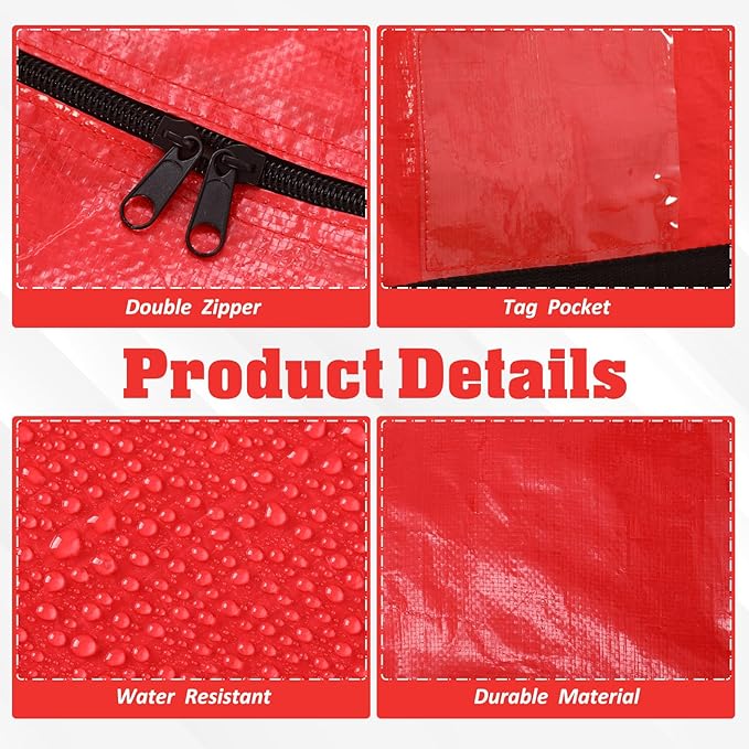 4 Pcs 176 Gallon Large Moving Bags with Zipper and Handles Foldable Storage Duffle Bags Heavy Duty Extra Large Totes for College Dorm Travel Clothes Blankets Bedding Moving (Red)