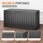 Outdoor Storage Box, 72 Gallon Deck Box Waterproof, Resin Patio Storage Bin for Package Delivery, Patio Furniture Cushion, Garden Tools, Pool Accessories, Weatherproof, Black