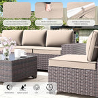 Outdoor Patio Furniture Set, 6 Pieces Outdoor Furniture All Weather Patio Sectional Sofa PE Wicker Modular Conversation Sets with Coffee Table,5 Chairs & Seat Clips Brown