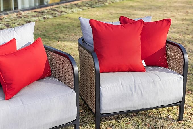 RSH DECOR: 6-Pack Red White & Blue Pillow Set | All-Weather Spun Fabric | Water & Fade-Resistant | Outdoor Pillows Lumbar, Square, & Neck Roll | Red, White, Navy Blue