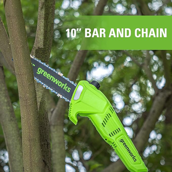 Greenworks 24V Brushless 10" Cordless Polesaw + Pole Hedge Trimmer Combo (Great For Pruning and Trimming Branches / Shrubs), 4.0Ah Battery and Charger Included
