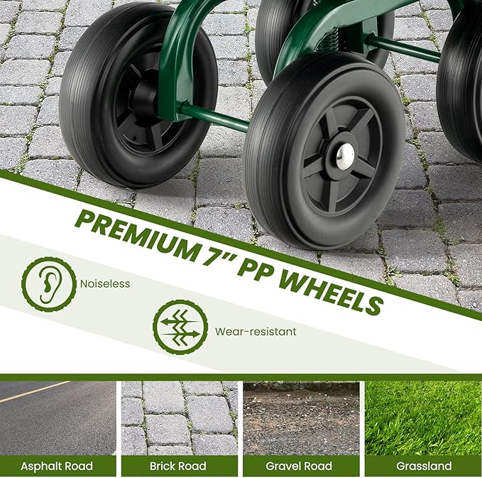 LDAILY Garden Seat with Wheels, Heavy-Duty Utility Stool Cart with Adjustable 11"-16" Height & 360° Rotatable, Rolling Garden Cart with Seat for Lawn Planting, Yard Work, Patio Gardening (Green)