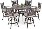 Sophia & William 6-Person Cast Aluminium Patio Bar Height Table Round, Outdoor Tall Bistro Pub Height Table with 2.2" Umbrella Hole for Porch Balcony Backyard, Bronze