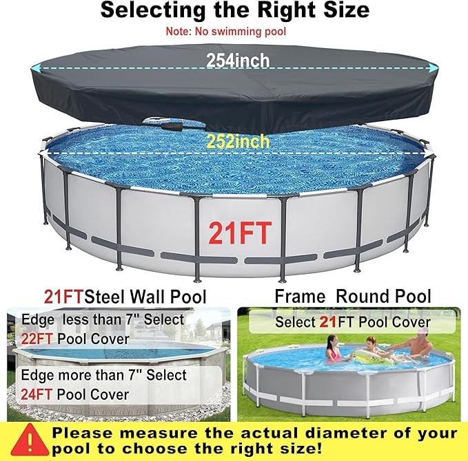 21 Ft Pool Cover, with Automatic Drain Round Pool Cover, One-Piece Quick Installation and Removal Above Ground Pool Cover, Preventing Waterlogging, UV Protected Solar Swimming Pool Cover