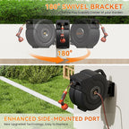 NEOTEC Retractable Garden Hose Reel 1/2 inch x 100ft - Wall Mounted Heavy Duty Hose Reel with 3/4 Inch Brass Fittings & 9-Pattern Nozzle - Auto Rewind System, Any Length Lock, 180° Swivel Bracket