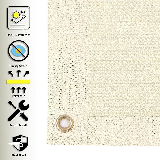 SUNNY GUARD Shade Cloth Custom Size 8x19 FT Sun Shade Screen Fabric Shade Cover Tarp with Grommets for Pergola Backyard Garden, Butter Cream(We Customized)