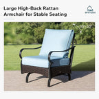 MFSTUDIO 4 Pieces Outdoor Patio Furniture Set, Metal Outdoor Conversation Set, Rattan Wicker Patio Sectional Set with 2 x Rocking Single Sofa, 3-Seat Sofa, 1 x Fire Pit Table, Blue