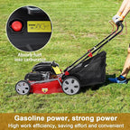 Self Propelled Gas Lawn Mower, 141cc Push Mower Gas Powered, 20" Blade, 4-Stroke Engine, Big Wheels, 50L Bag, Foldable Handle