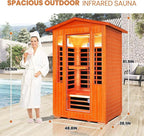 Outdoor Sauna 2 Person Sauna Infrared Saunas Dry Sauna Room 2080W/110V Low EMF Outer Board Red Cedar/Inner Board Fir Wood, Oxygen Bar, Speaker, LCD Control Screen, LED Lights - 48.8*38.2*81.9 in